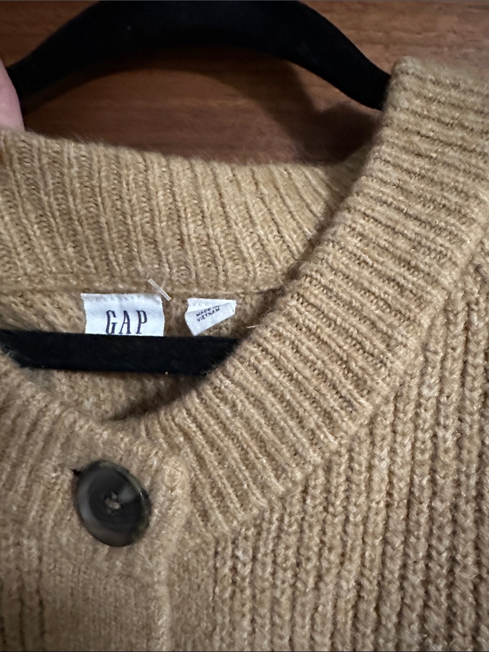 GAP Camel Cozy Crew Ribbed Button Cardigan - Picture 4 of 5